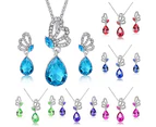 Women's Butterfly Rhinestone Crystal Pendant Necklace Drop Earrings Jewelry Set Dark Purple