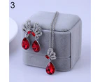 Women's Butterfly Rhinestone Crystal Pendant Necklace Drop Earrings Jewelry Set Red