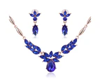 Women's Rhinestone Flower Pendant Alloy Necklace Earrings Wedding Jewelry Set Blue