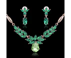 Women's Rhinestone Flower Pendant Alloy Necklace Earrings Wedding Jewelry Set Green