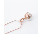 Women Luxury Shiny Rhinestone Faux Pearl Pendant Necklace Stud Earrings Jewelry Set Rose Gold