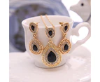 Women Rhinestone Waterdrop Pendant Necklace Stud Drop Earrings Jewelry Set