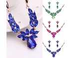 Women's Rhinestone Flower Pendant Alloy Necklace Earrings Wedding Jewelry Set Blue