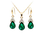 Vintage Teardrop Rhinestone Women Jewelry Set Necklace Hook Earrings Pendants Green
