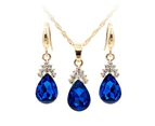 Vintage Teardrop Rhinestone Women Jewelry Set Necklace Hook Earrings Pendants Sapphire Blue