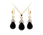 Vintage Teardrop Rhinestone Women Jewelry Set Necklace Hook Earrings Pendants Black