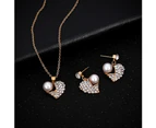 Women Fashion Faux Pearl Rhinestone Stud Earrings Pendant Necklace Set Gift Golden