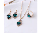 Women Heart Shape Rhinestone Pendant Necklace Lever Back Earrings Ring Jewelry Sapphire Blue