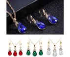 Vintage Teardrop Rhinestone Women Jewelry Set Necklace Hook Earrings Pendants Sapphire Blue