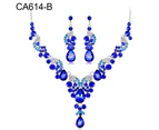 Women Jewelry Set Elegant Rhinestone Teardrop Pendant Wedding Necklace Earrings Sapphire Blue