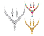 Women Jewelry Set Elegant Rhinestone Teardrop Pendant Wedding Necklace Earrings White