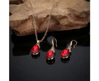 Vintage Teardrop Rhinestone Women Jewelry Set Necklace Hook Earrings Pendants Red