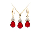 Vintage Teardrop Rhinestone Women Jewelry Set Necklace Hook Earrings Pendants Black