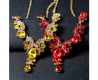 Women Jewelry Set Elegant Rhinestone Teardrop Pendant Wedding Necklace Earrings Red