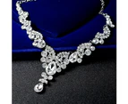 Women Jewelry Set Elegant Rhinestone Teardrop Pendant Wedding Necklace Earrings Sapphire Blue