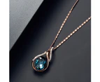 Women Rhinestone Oval Faux Quartz Pendant Ear Stud Earrings Necklace Jewelry Set Lake Blue