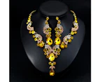 Women Jewelry Set Elegant Rhinestone Teardrop Pendant Wedding Necklace Earrings Champagne