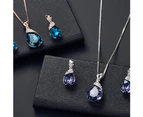 Women Water Drop Shape Rhinestone Pendant Ear Stud Earrings Necklace Jewelry Set Silver