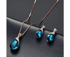 Women Water Drop Shape Rhinestone Pendant Ear Stud Earrings Necklace Jewelry Set Silver
