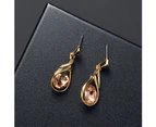 Women Rhinestone Oval Faux Quartz Pendant Ear Stud Earrings Necklace Jewelry Set Yellow