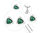 Women Faux Gemstone Triangular Pendant Necklace Ear Stud Earrings Jewelry Set Green