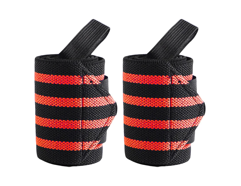 1 Pair Thumbhole Design Striped Print Sports Bracers Hook Loop Fasteners Elastic Wrist Wrap Fitness Wristbands Powerlifting Accessories  Red