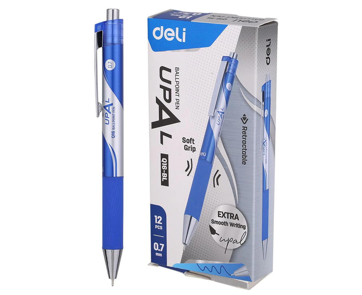 DELI 12Pcs 0.7mm Blue Ink Ballpoint Pen for School Office