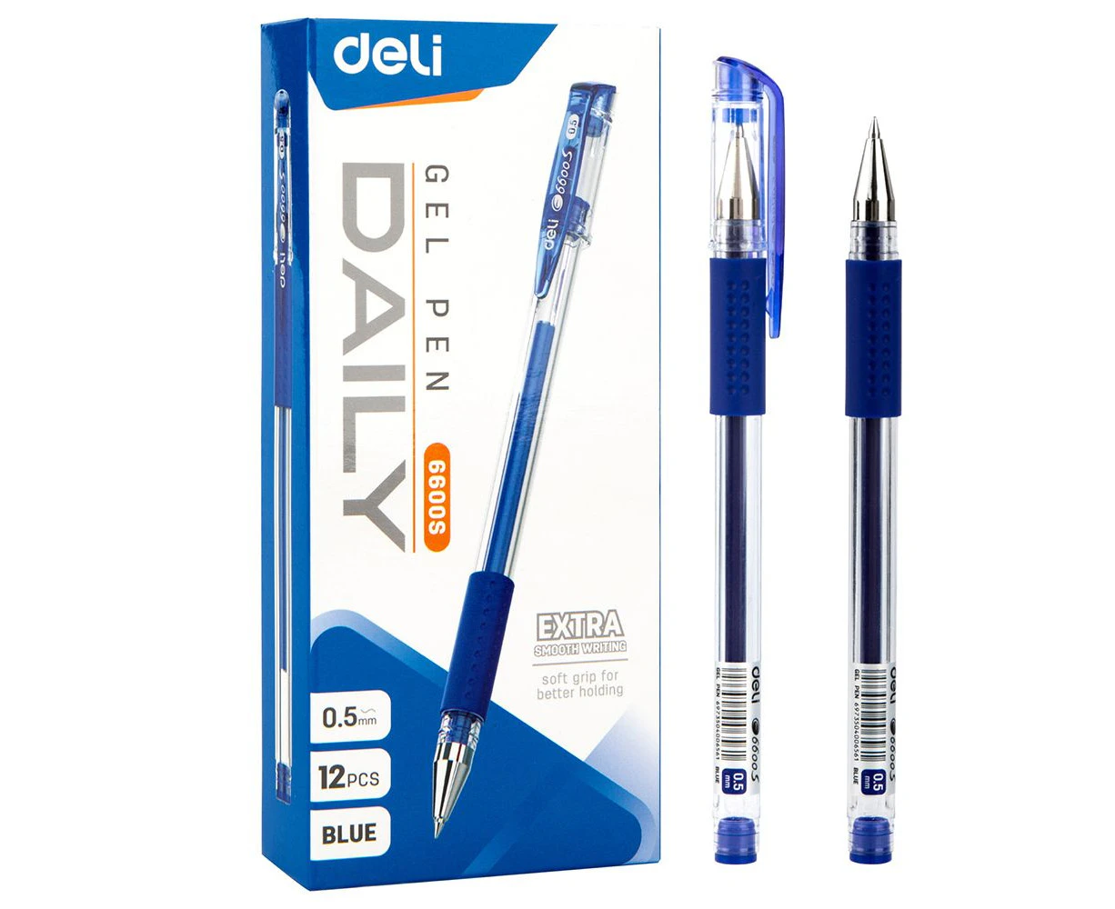 DELI 12 Pcs 0.5mm Tip Blue Ballpoint Gel Pens for Daily writing