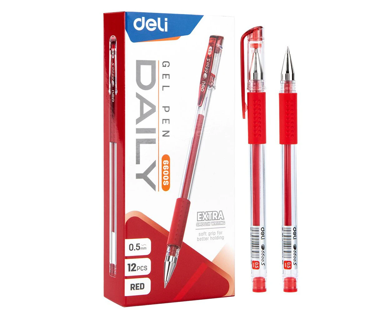 DELI 12 Pcs 0.5mm Tip Red Ballpoint Gel Pens for Daily writing