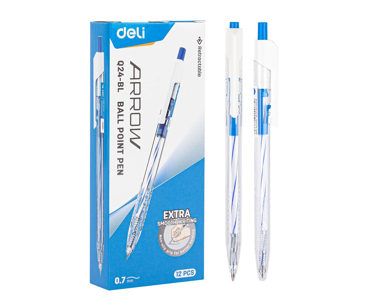 DELI 0.7mm Tip Blue Retractable Ballpoint Pens 12 in Pack