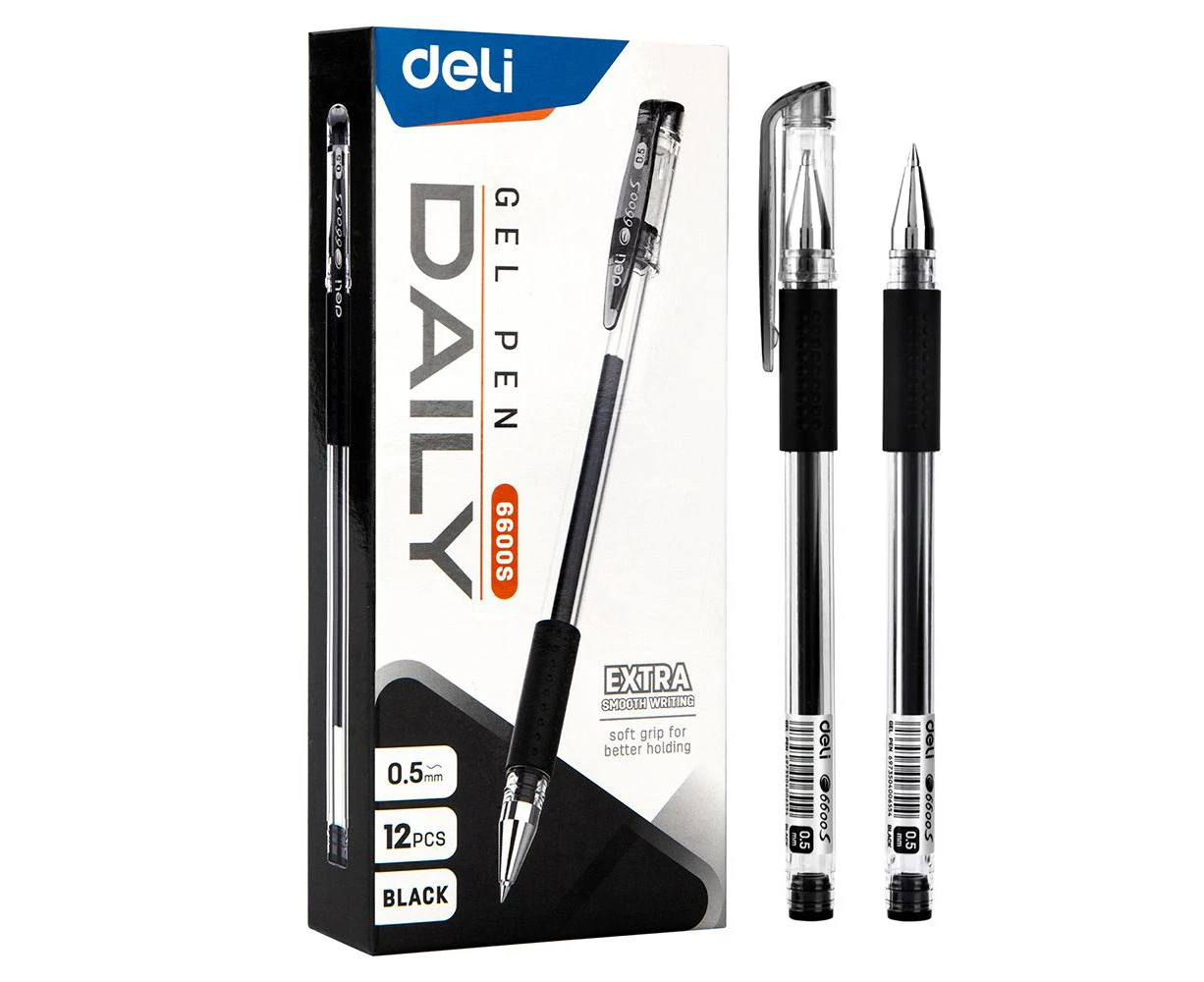 DELI 12 Pcs 0.5mm Tip Black Ballpoint Gel Pens for Daily writing