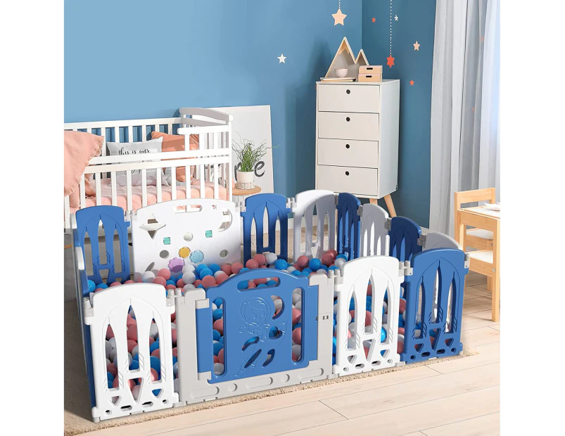 Advwin Foldable Baby Play Pen with 20 Toddlers Activity Panel Baby Activity Safety Centre for Indoor Outdoor Blue 4.5 ㎡