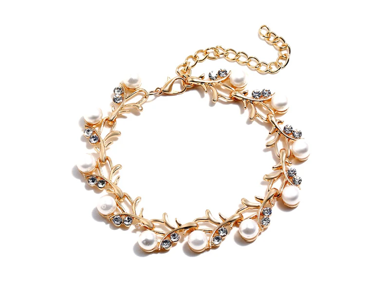 Elegant Faux Pearl Rhinestone Necklace Earrings Bracelet Bridal Jewelry Gift Bracelet