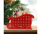Christmas Advent Calendar Festive Decorative Xmas Wooden Sleigh 24 Countdown Calendar Desk Ornament with LED Light for Home Red