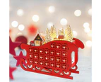 Christmas Advent Calendar Festive Decorative Xmas Wooden Sleigh 24 Countdown Calendar Desk Ornament with LED Light for Home Red