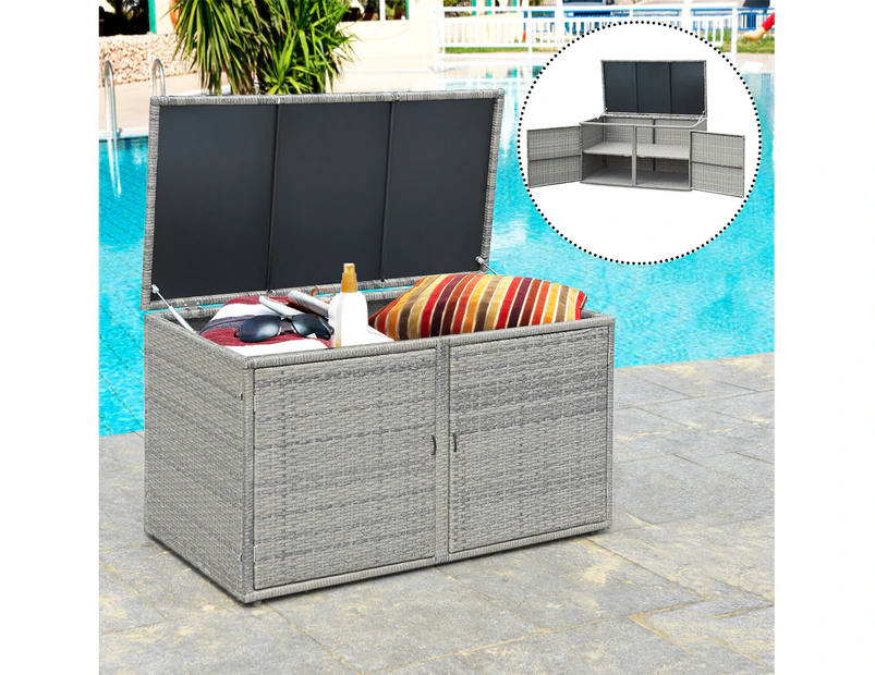 Costway Garden Patio Rattan Storage Container Box Bin Shelf Mix Grey