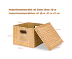 Costway 2x Bamboo Storage Boxes Folding Picnic Baskets Large Organizer Hamper w/Removable Lids & Metal Handles