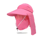 Women Summer Outdoor Cycling Anti-UV Hat Detachable Face Neck Cover Sun Cap Rose Red
