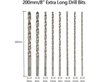 200mm 8Pcs Extra Long Drill Bit Set, High Speed ​​Steel Drill Bit, Straight Shank with Diameter of 4mm, 4.2mm, 4.5mm, 5mm, 5.2mm, 6mm, 8mm, 10mm