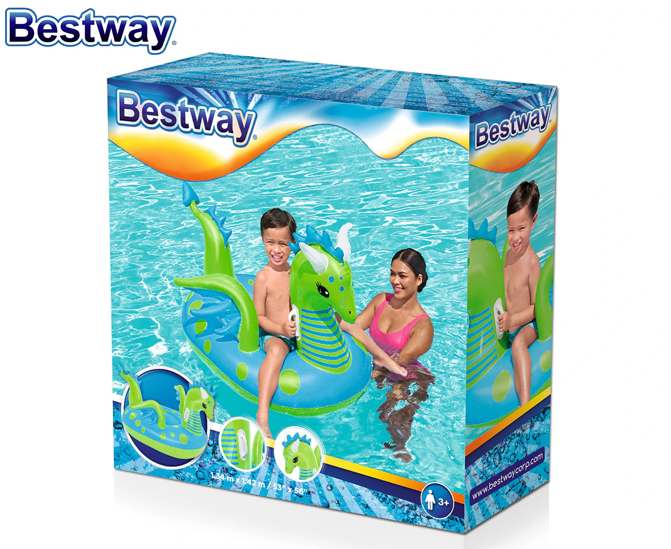 Bestway 142cm Inflatable Dragon Ride On Pool/Beach Float Toy Kids/Children 3y+