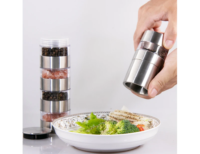 Salt Grinder Moisture-proof Hygienic Smooth Surface Two-in-One Adjustable Pepper Hand Grinder for Home - Silver