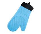 1Pc Waterproof Heat Resistant Silicone Mitt Triple Layer Hot Pads Oven Glove for Kitchen - Blue