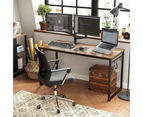 VASAGLE Computer Desk With 8 Hooks Home Office Writing Study Table Rustic Brown 140cm