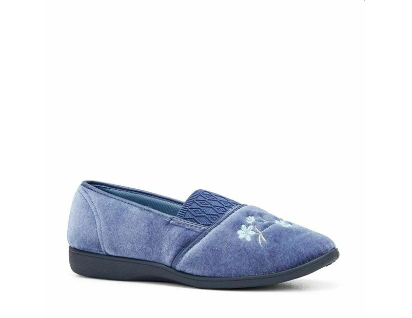 Womens Grosby Sasha Slippers Ladies Mid Blue Shoes Slip On Flats Synthetic - Mid Blue