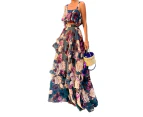 Biwiti Women Summer Two Piece Dress Floral Printed Strap Crop Tops and Maxi Skirt Sets -Navy & Purple