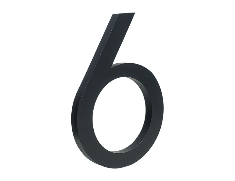6 inch (15 cm) Floating House Number Sign #6, Black, Aluminum Alloy