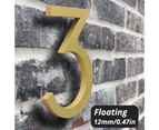 6 inch (15 cm) Floating House Number Sign #2, Golden, Aluminum Alloy