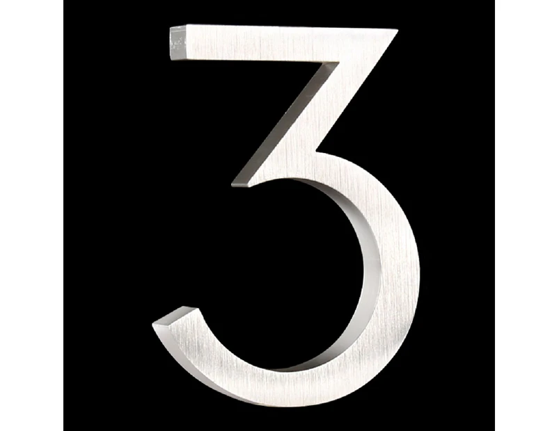 6 inch (15 cm) Floating House Number Sign #3, Silver, Aluminum Alloy
