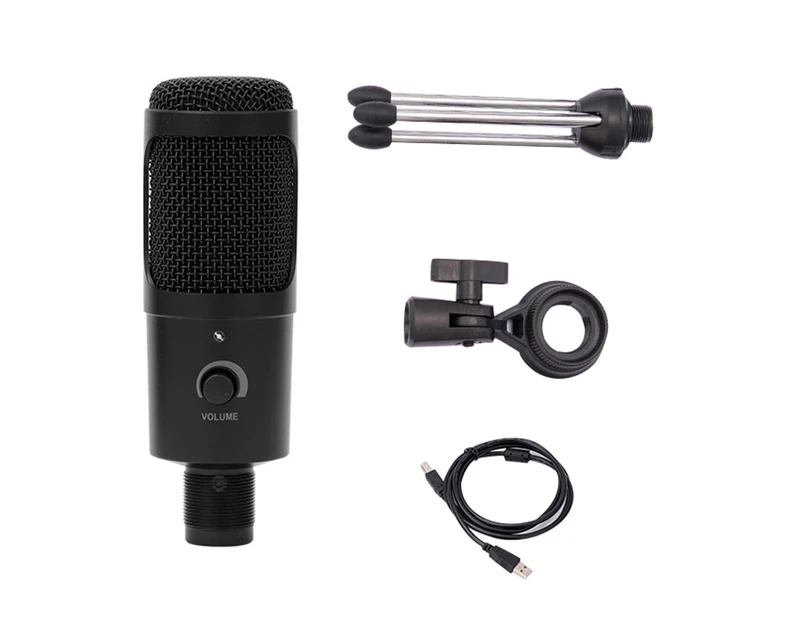 Handheld Microphone Professional Handheld Plastic Volume Adjustment USB Wired Microphone for Gaming Black