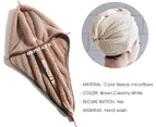 Conch Towel, Head Towel With Button Microfiber, Beige + Brown - 2 Pieces